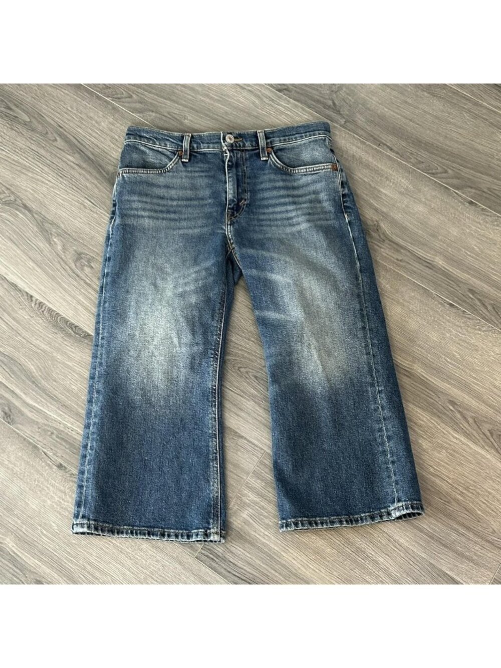 RE/DONE Jeans Womens 28 Fits 30 Blue Super Crop Flare Relaxed Distressed Boho - Picture 1 of 13